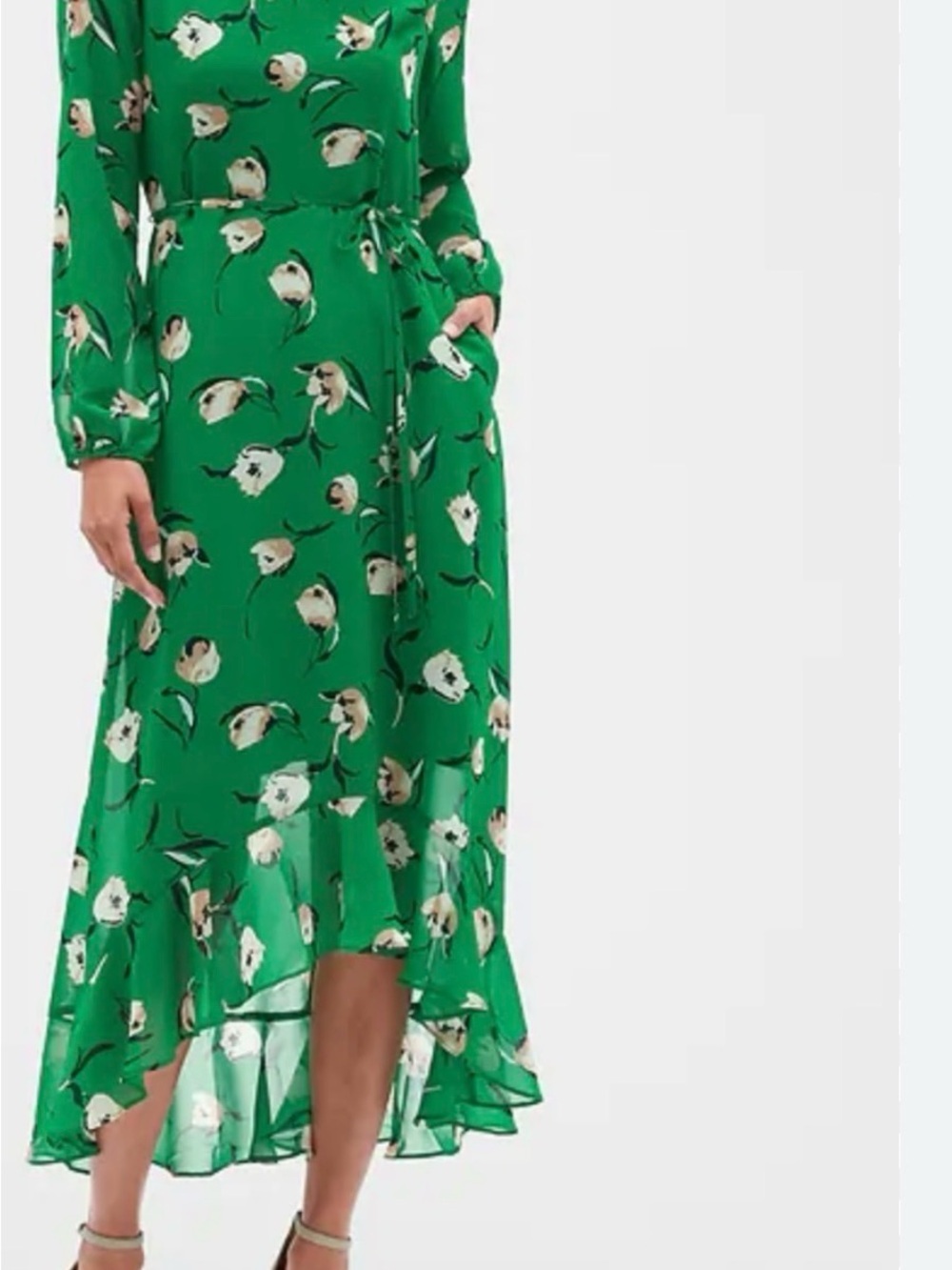 Banana Republic Green Floral High-Low Midi Dress